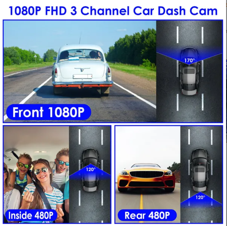 Triple-channel 1080P Dashcam with Phone Holder KageShop